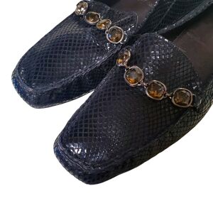 Stuart Weitzman Jewel & Leather Comfort Loafer Flat Python